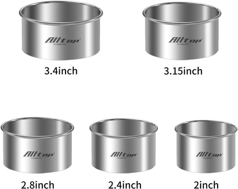 ALLTOP 5 Pcs Round Stainless Steel Biscuit Cutter - Baking Essential Tool for Cookie Shaping, Pastry, Cake Decoration