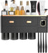 4 iHave Toothbrush Holders Wall Mounted with Toothpaste Dispenser & Cups - Luxury Black and Gold Design for Bathroom