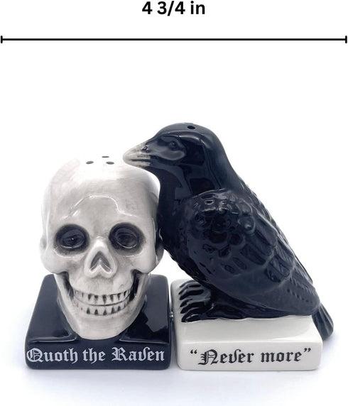 Rustix Quoth The Raven Ceramic Gothic Halloween Decor Cute skull Horror Salt and Pepper Shaker Set Scary Spooky and witchy Gift Fall Season Decor for Kitchen by RUSTIX