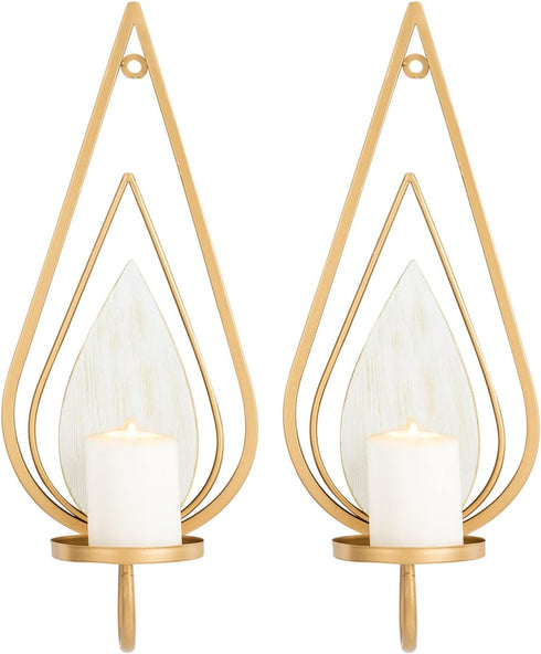 Set 2 ZOOYOO Gold Wall Sconce Candle Holders of - Metal Raindrop Hanging Iron Candle Sconces for Home Decor, Bedroom