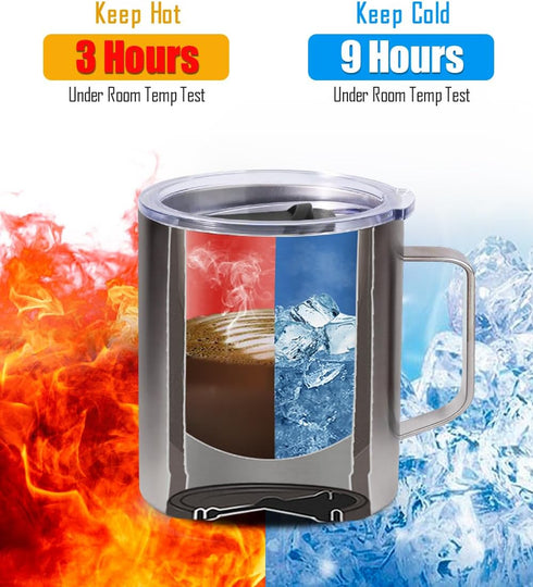 SUNWILL Insulated Coffee Mug with Lid, Travel Tumbler with Handle, 14 oz Stainless Steel Cup for Camping, Office, Home,