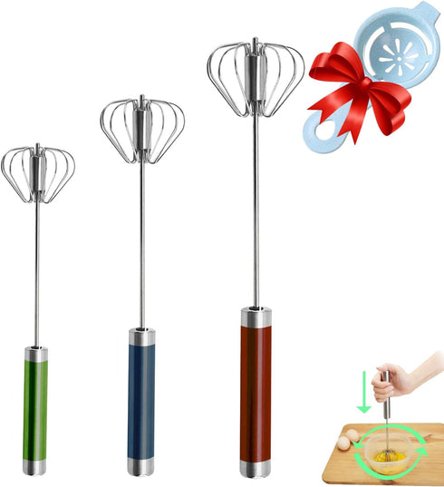 Semi-automatic Whisk, Stainless Steel Egg Beater, Hand Push Rotary Mixer for Whisking, Beating, and Stirring