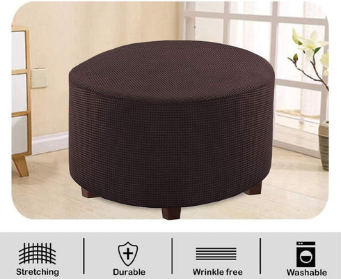 VIENLOVE Round Ottoman Slipcover Polyester Blend Footstool Protector Covers Stretch with Elastic Bottom Feature