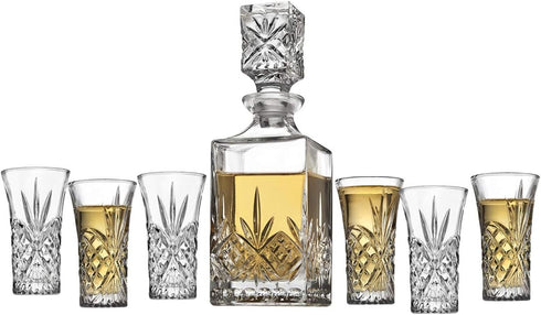 Godinger Mini Whiskey Decanter and Shot Glasses Barware Set - 10oz Decanter for Scotch, Wine or Vodka - Dublin