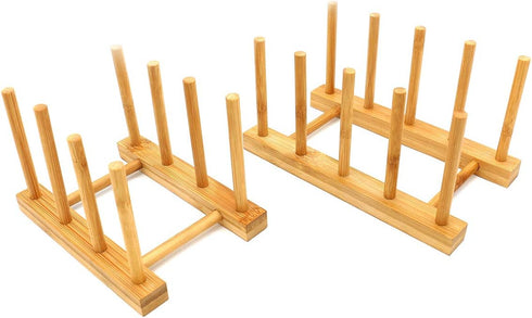 2 Pcs Household Kitchen Natural Bamboo Drain Dish Rack, Multifunctional Cup and Book Storage Rack, 8"(L) x 4.5"(W) x