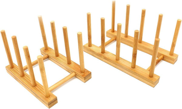 2 Pcs Household Kitchen Natural Bamboo Drain Dish Rack, Multifunctional Cup and Book Storage Rack, 8"(L) x 4.5"(W) x
