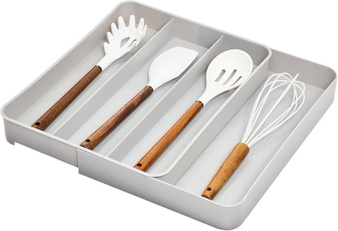 iDesign Eco Recycled Plastic Expandable Utensil Drawer Organizer Tray, Gray
