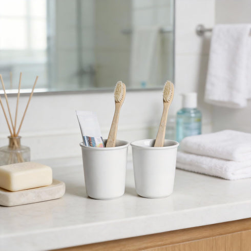 Gaolinci 2 5 Oz Pcs Simple White Ceramic Mouthwash Cups, Bathroom Brushing Cup