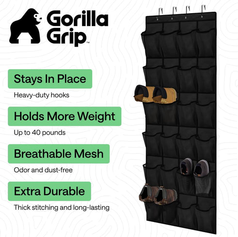 24 4 Closet Closets GORILLA GRIP Over the Door Shoe Organizer, Extra Large Breathable Mesh Pockets, Space Saving