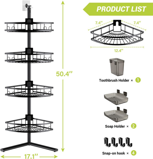 4-tier Aitatty Corner Shower Caddy Standing: Rustproof Shower Organizer Shelf - Floor Shower Corner Shelf Rack Stand