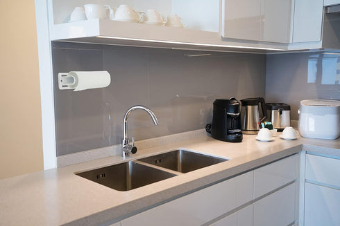 DecorRack Wall Mount Paper Towel Holder for Kitchen and Bath, Flexible Shatterproof Plastic, Vertical or Horizontal