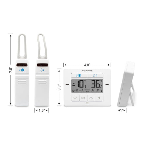 AcuRite Digital Wireless Fridge and Freezer Thermometer, Matte White, with Alarm and High/Low Temperature Records