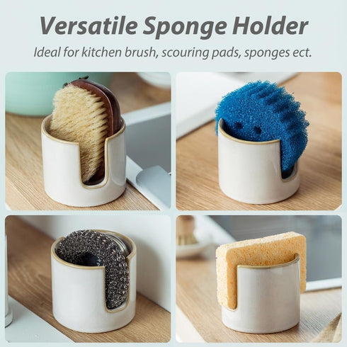 Counter, Zoeeker Sponge Holder for Kitchen Sink, Ceramic Dish Sponge Drying Caddy Scrubby Daddy Kitchen Organizer Cute