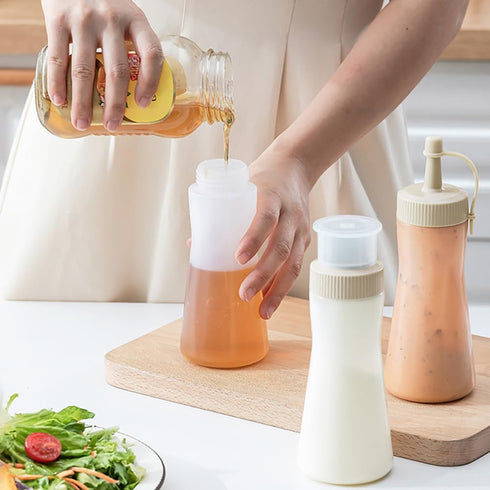 3 350ML/11.8OZ Pcs Condiment Squeeze Bottle Ketchup Salad Honey Mustard Dressing Plastic Sauce Bottle (D)