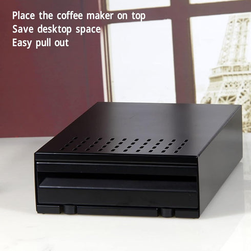 Stainless Steel Drawer Type Coffee Knock Box, Large Capacity Espresso Container, Detachable with Non-Slip Base, Black