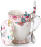 YBK Tech Euro Style Porcelain Tea Cup Coffee Mug with Lid for Breakfast Home Kitchen (Butterflies Pattern, Pink)