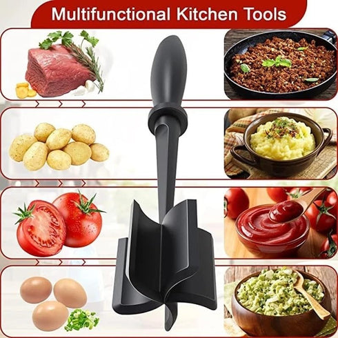 Meat Chopper and Smasher for Ground Beef and Potatoes, Nylon Construction, Non Stick Mix Chopper (Black)