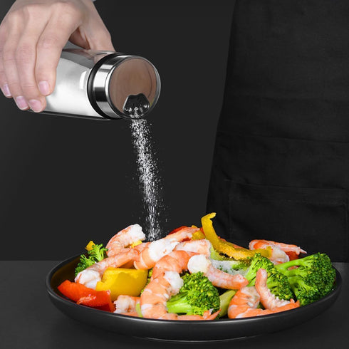 7 oz Salt Pepper Shakers, Adjustable Outlet Holes, Clear Glass Spice Bottles for Kitchen Decor and Home Accessories