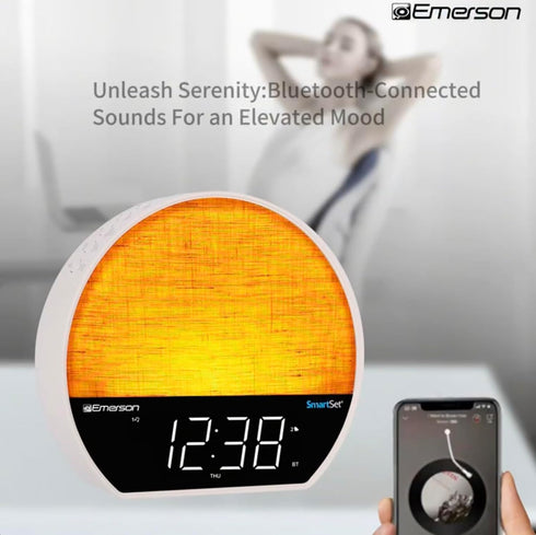 CKSS7071 Smartset 1.2" 6 8-Color Dimmable Emerson Sunrise Alarm Clock Radio with LED Display, White Noise, Soothing