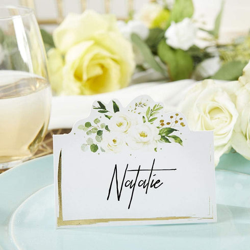 Kate Aspen Eucalyptus Floral Tent Place Cards (Set of 50) - Sage Green Party Decorations for Baby & Bridal Showers