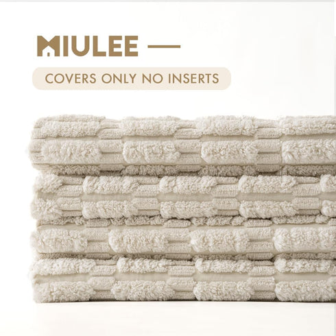 MIULEE Pack of 4 Cream White Corduroy Decorative Throw Pillow Covers, 22x22 Inch Soft Boho Striped Home Decor