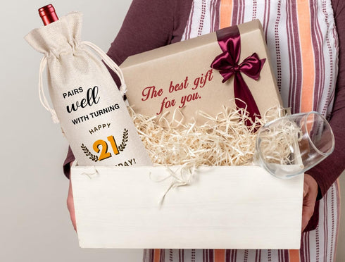 LANBAIHE 21st Birthday Gifts for Her, 21st Birthday Gift for Women Men, 21 Years Old Birthday Gifts Wine Bag, 21st
