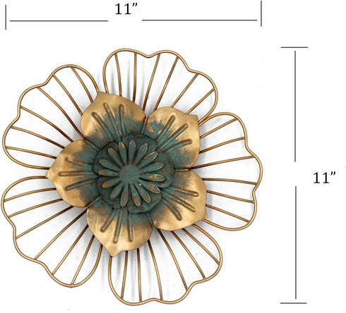 Funerom Golden Floral Wall Decoration, Metal Flower Wall Decor 11x1.5x11 inches