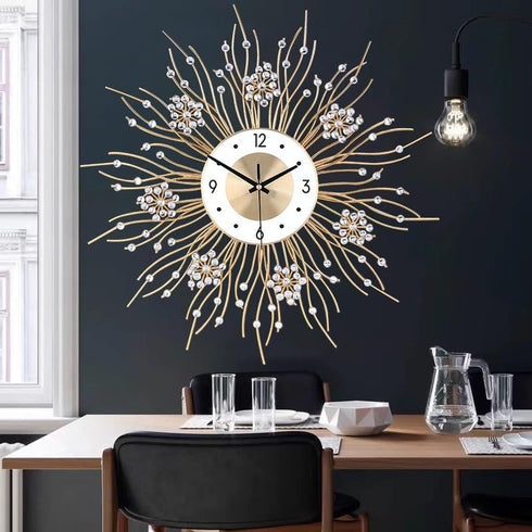 Large Wall Clocks - Silent Sunflower Shape Decorative Wall Clock, Modern Non-Ticking Iron Metal for Living Room