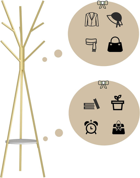 Coat Rack Hat Stand, Free Standing Display Hall Tree, Metal Hat Hanger with 9 Hooks for Clothes, Hats, and Scarves,