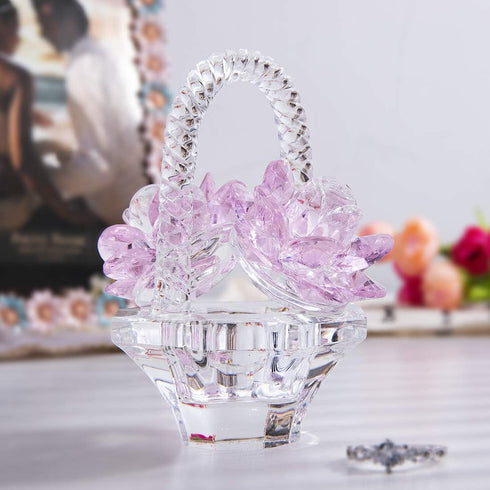 H&D HYALINE & DORA Glass Rose Flower Gift, Handcraft Pink Crystal Rose Flower Basket Figurine for Women