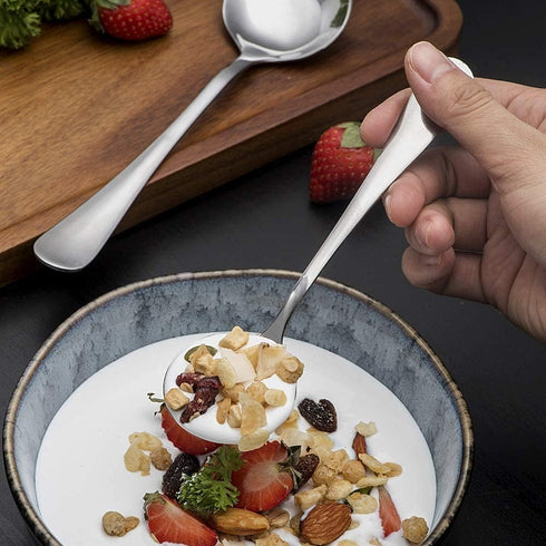 HAPPY KIT 12 Pcs Premium Stainless Steel Soup Spoons Set, Heavy-Weight Durable Round Flatware