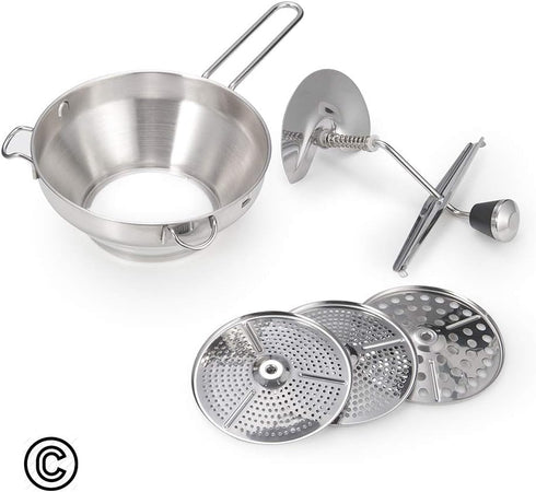 Rotary Food Mill Potato Ricer with 3 Interchangeable Disks, Great for Making Puree or Soups of Vegetables, Baby Foods, Stainless Steel 2-Quart Kitchen Mills, Easy Clean & Easy Assemble, Manual Operati by Pantula