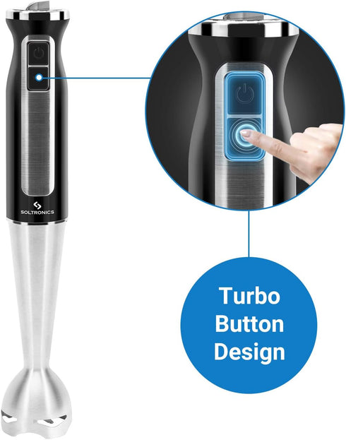 Multi Purpose Immersion Hand Blender Stick - 500W Turbo 8-Speed Mixer, Black for Smoothies, Puree, Sauce