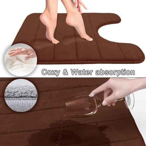 Yimobra Memory Foam Toilet Bath Mat U-Shaped, Soft, Non-Slip, Machine Washable, 24 X 24 Inches, Brown