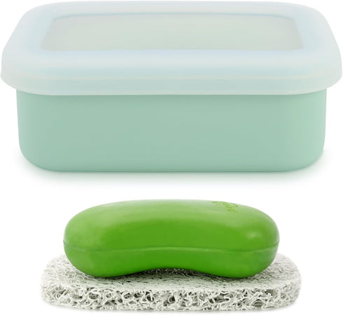 Leak Proof Travel Soap Case, Silicone Soap Container with Drainage Layer, Shatterproof Holder for Travel, Camping, Gym