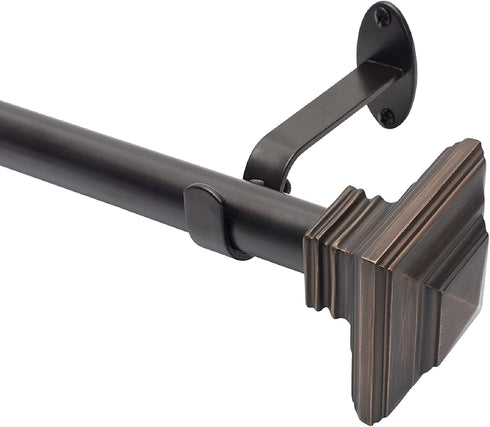 Elrene Home Fashions Florence Single Curtain Rod - Stacked Square Finials, 1" Diameter, Antique Bronze