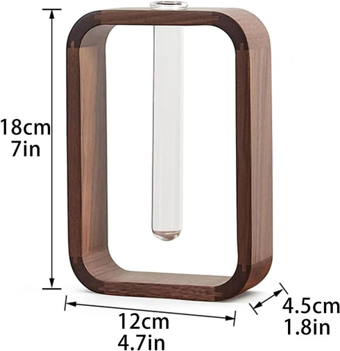 TREELF Transprent Glass Vase Test Tube Vase Hydrophilic Plants Vase Plant Holder Walnut Wooden Frame Flower Stand Table