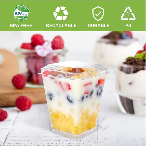 EASERCY 50 Pack 5 oz Plastic Dessert Cups with Lids, Yogurt Parfait/Appetizer Cup with Lids for Party, Mini Dessert
