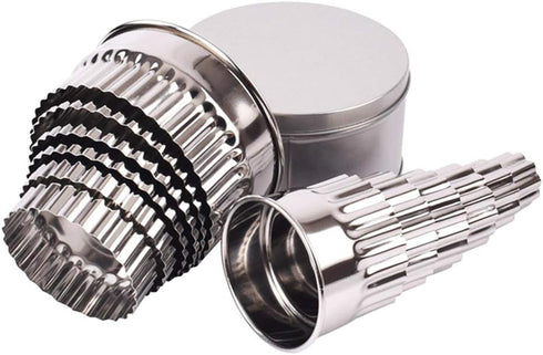Stainless Steel Round Cookie Biscuit Cutter Set, 12 Pieces, Fluted Edge Graduated Ring Sizes