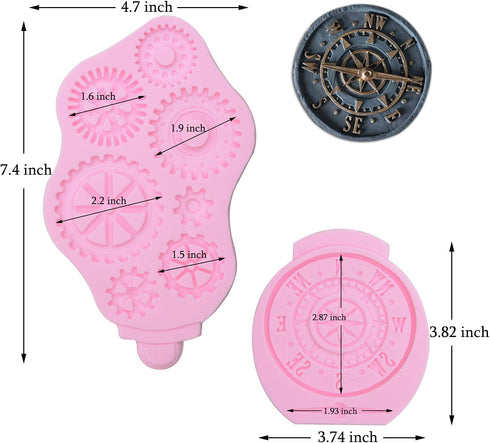 Steampunk Silicone Fondant Molds, Gears Teeth Moulds for Cake Decoration, Chocolate Candy Sugarcraft Cupcake Topper