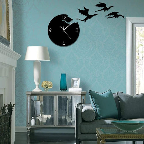 The Geeky Days Magic Flying Angry Fantasy Dragon Wall Clock, Abstract Gothic Fairytale Quartz Analog Decorative Watch