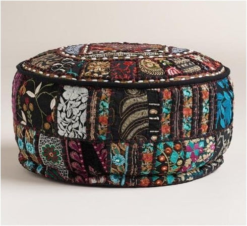 Sophia-Art Indian Embroidered Patchwork Cover Indian Decorative Comfortable Floor Cotton Cushion Ottoman