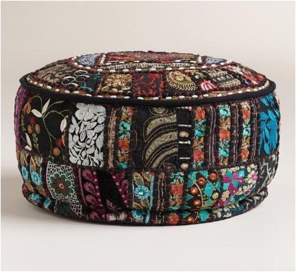 Sophia-Art Indian Embroidered Patchwork Cover Indian Decorative Comfortable Floor Cotton Cushion Ottoman