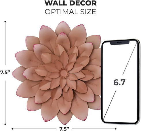 Everydecor Succulent Metal Flowers Wall Decor, Pink Hand Painted 3D Flower Art for Indoor & Outdoor Use