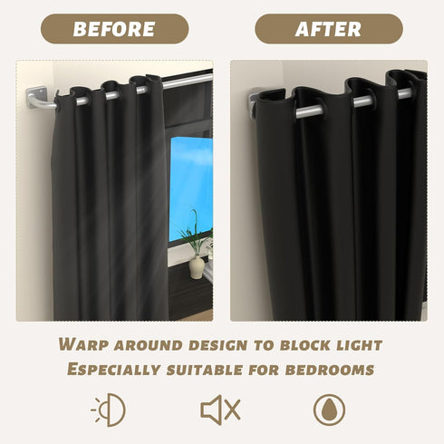 Curtain Rods for Windows 32 to 60 Inch, 5/8" Diameter Silver Ceiling Mount Warp Around Long Curtain Rod for Bedroom