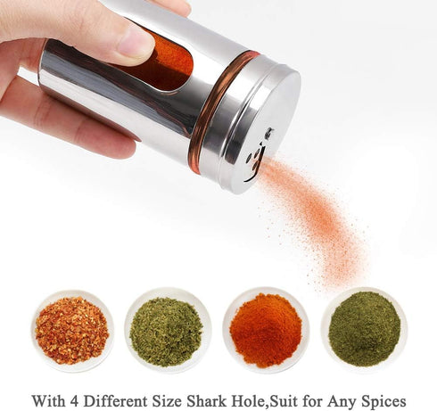 Accmor 2pcs Stainless Steel Salt and Pepper Shakers, Adjustable Pour Holes, Silver Spice Dispenser