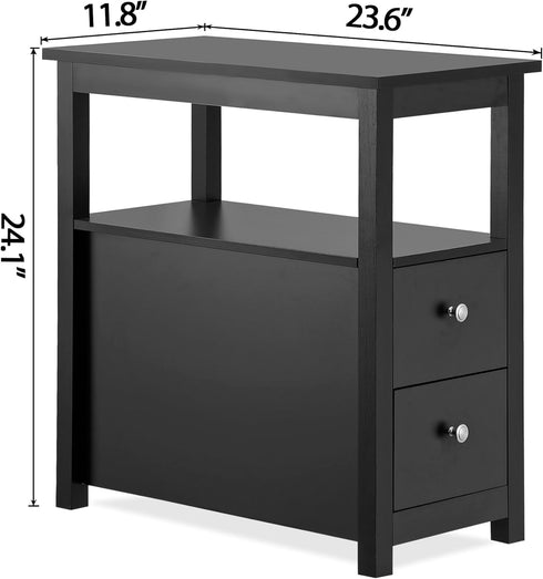 Oteymart Side Table End Table Narrow Sofa Table Rectangular Side Cabinet with Drawers and Shelf for Living Room