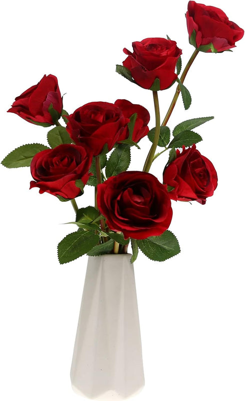 Tinsow 8 Heads Artificial Roses Flowers - Silk Latex Rose Bouquet for Home Decoration (Red)