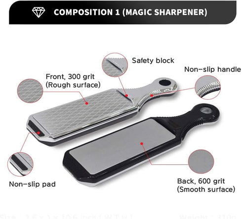 Knife Sharpeners Handheld 300/600 Grit - Double Sided Diamond Knife Sharpening Stone for Kitchen Knives, Scissors