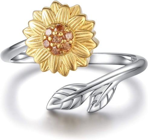 Sunflower Cremation Ring for Ashes, 925 Sterling Silver Adjustable Jewelry, You Are My Sunshine Daisy Memorial Keepsake